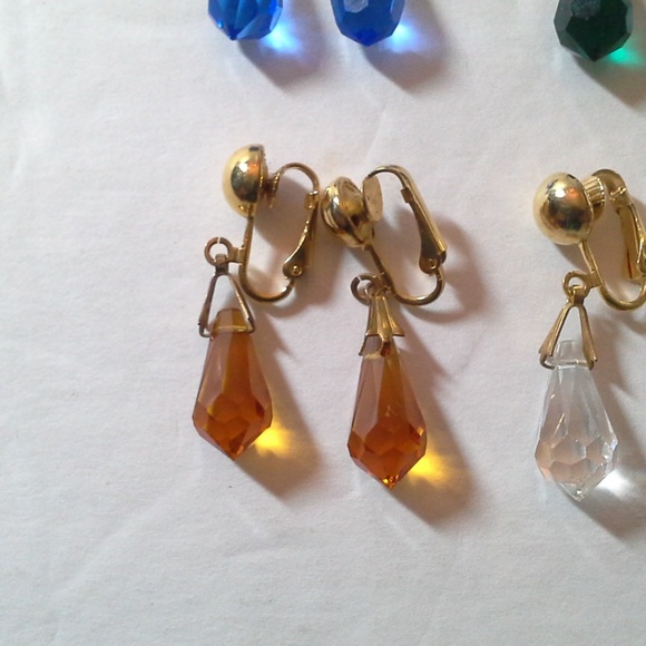 Teardrop Gem Colored Clip Earrings Leverbacks - Picture 5 of 8